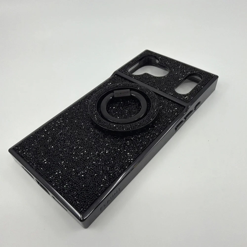 Elite Collection SQUARE iPhone 17 Pro Black Crystal Elegance Case W/ Phone Ring